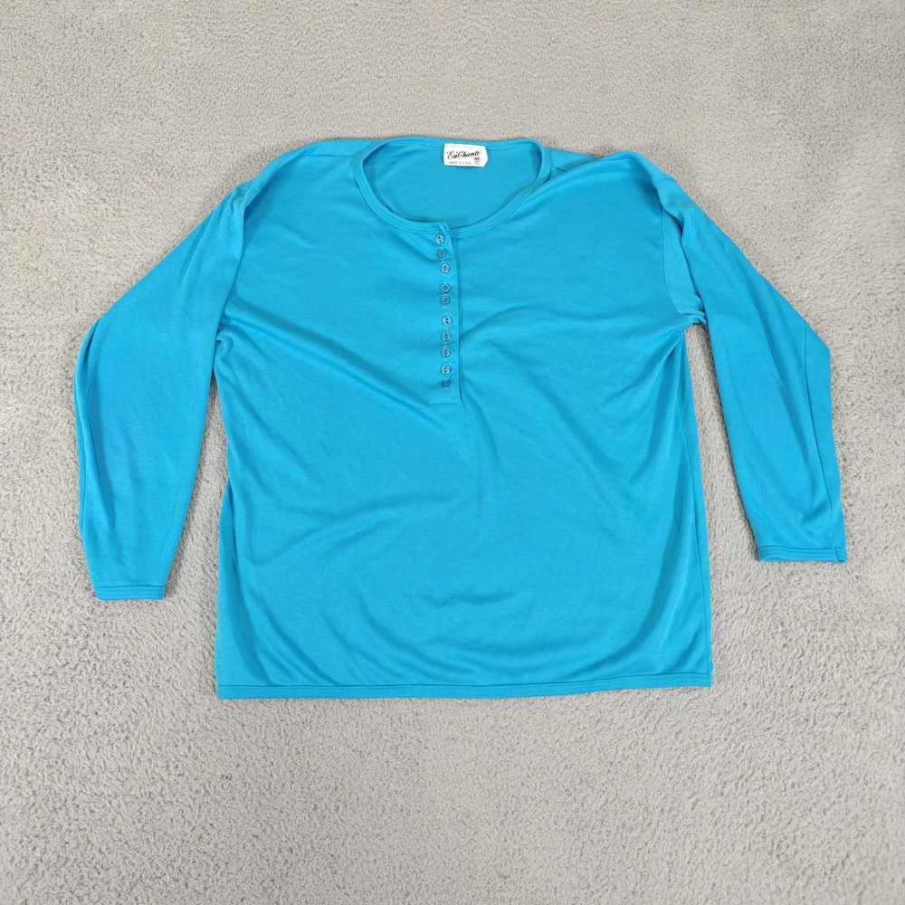 EnChante Shirt Womens Large Henley Long Sleeve Button Up Made in USA Lightweight